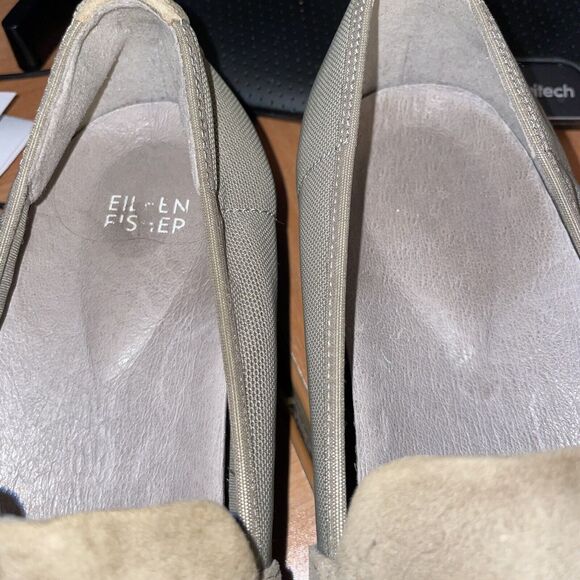 Eileen Fisher 9.5 Dell Suede and Mesh Platform Slip-On Taupe Loafers - Picture 5 of 6